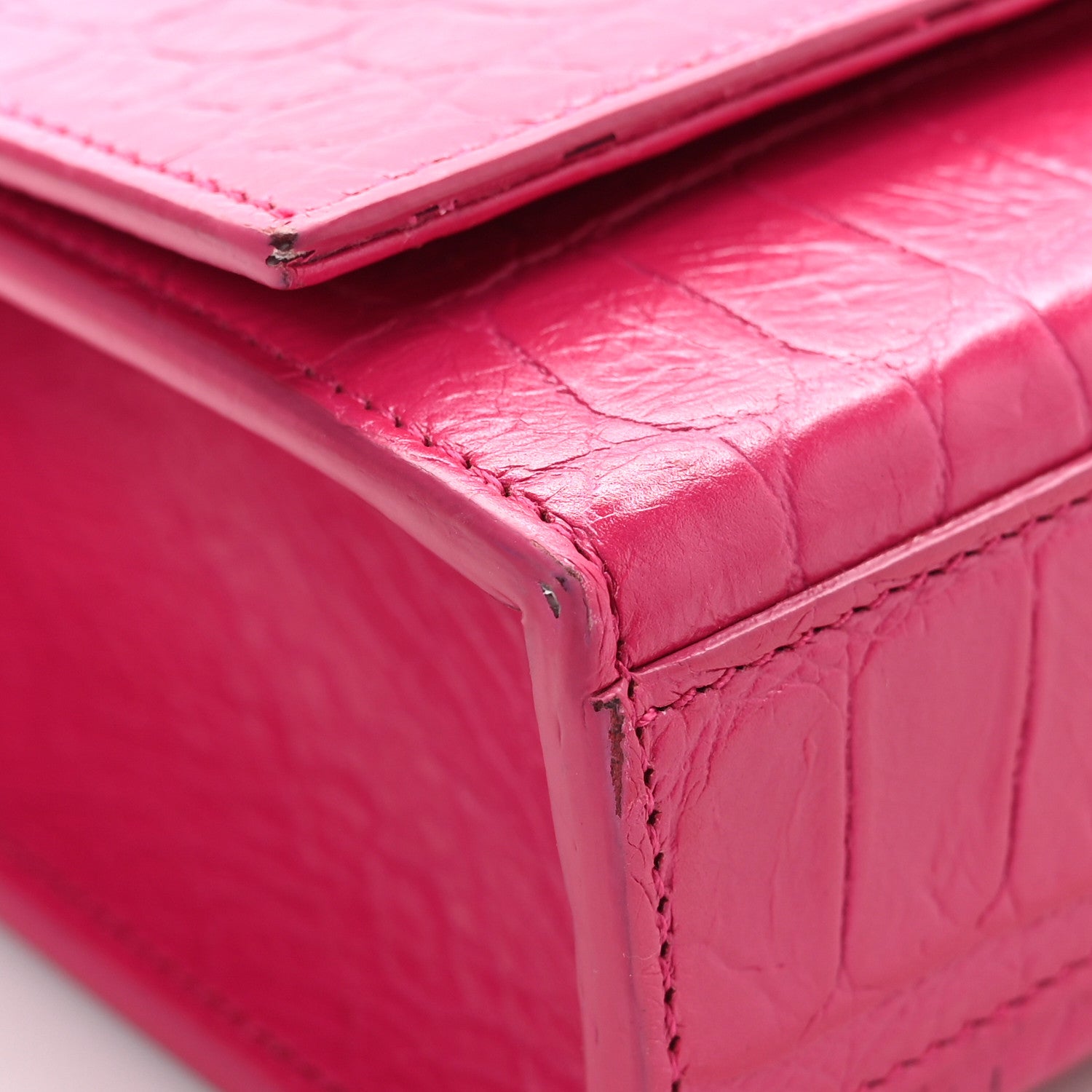 Saint Laurent Calfskin Crocodile Embossed Medium Classic Monogram Kate Tassel Satchel Fuchsia 11 of 11