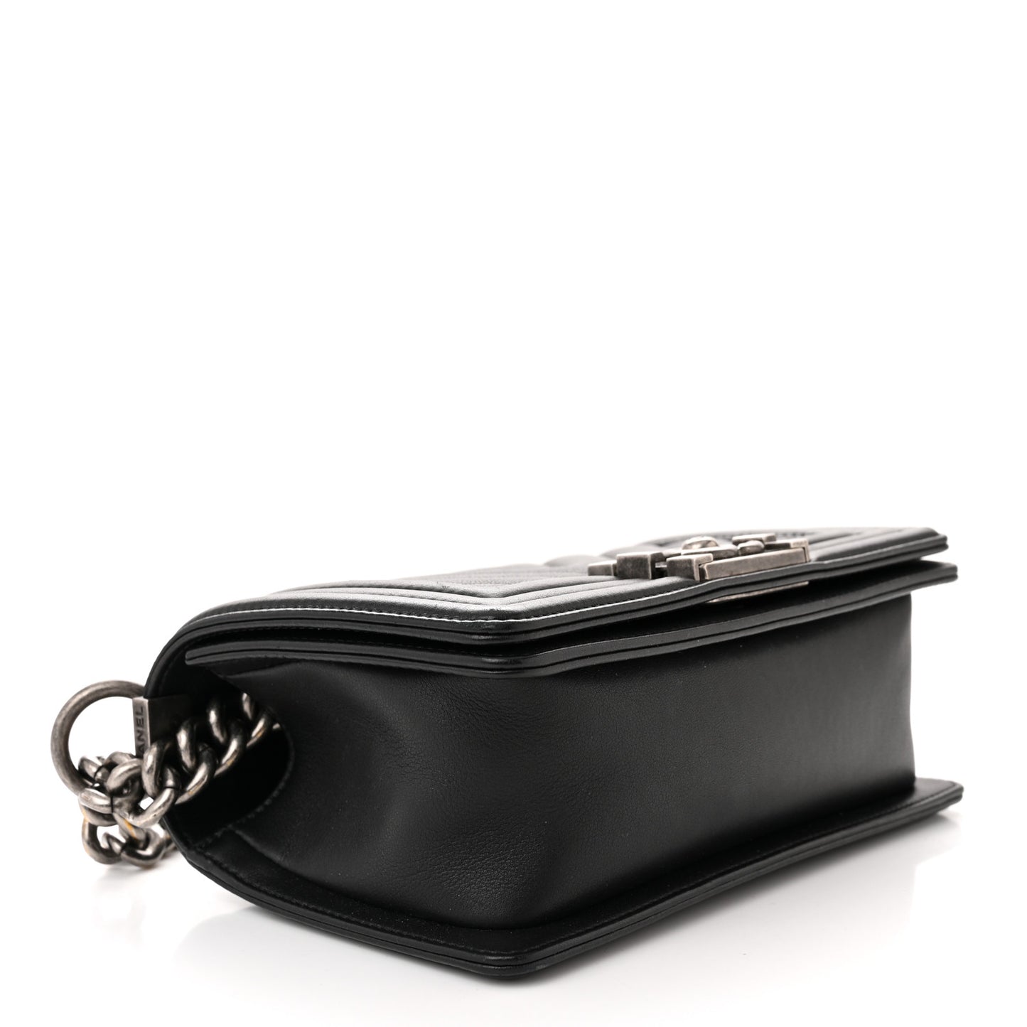 Calfskin Chevron Quilted Small Boy Flap Black