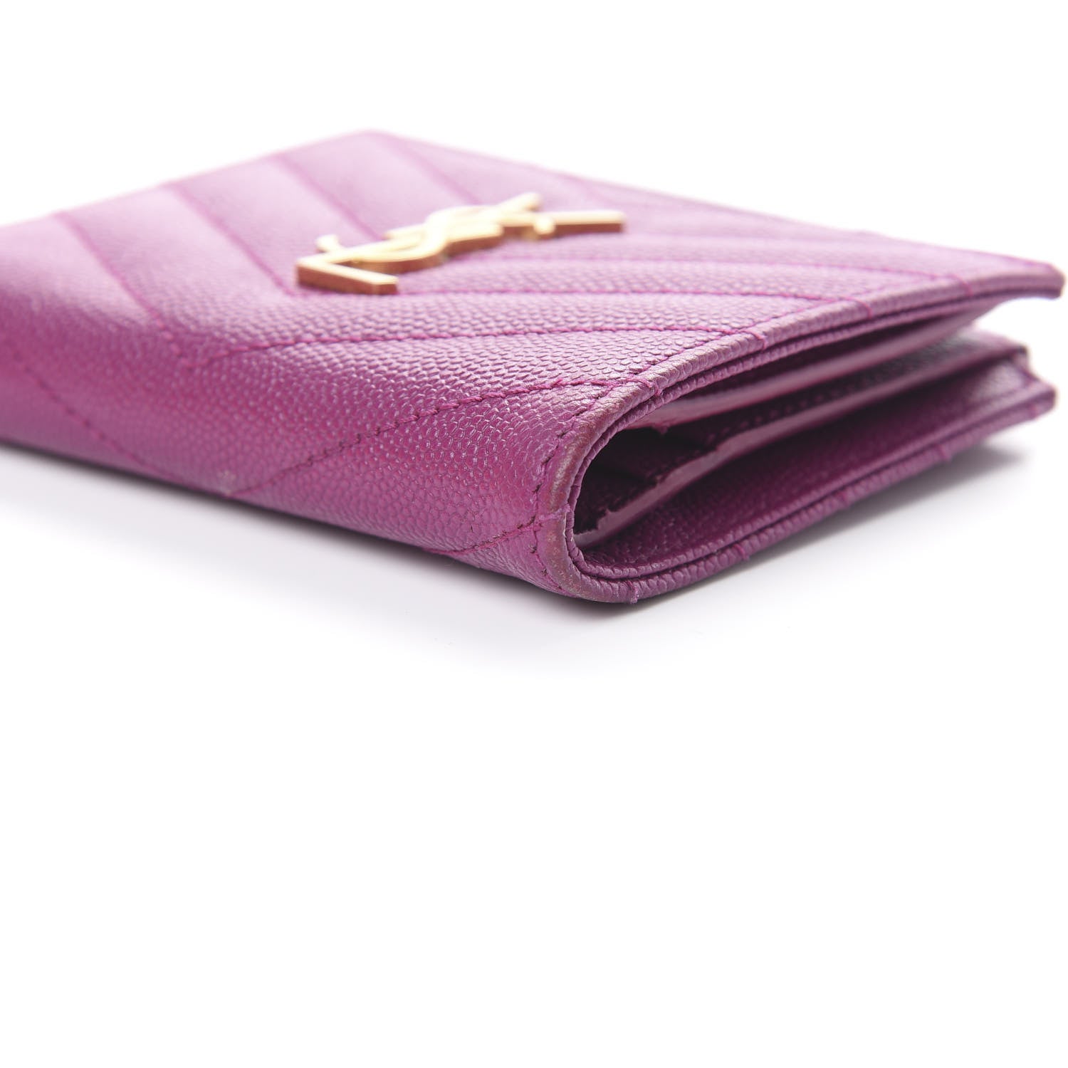 Saint Laurent Grain De Poudre Matelasse Chevron Monogram Zipped Card Case Dark Grape 14 of 14