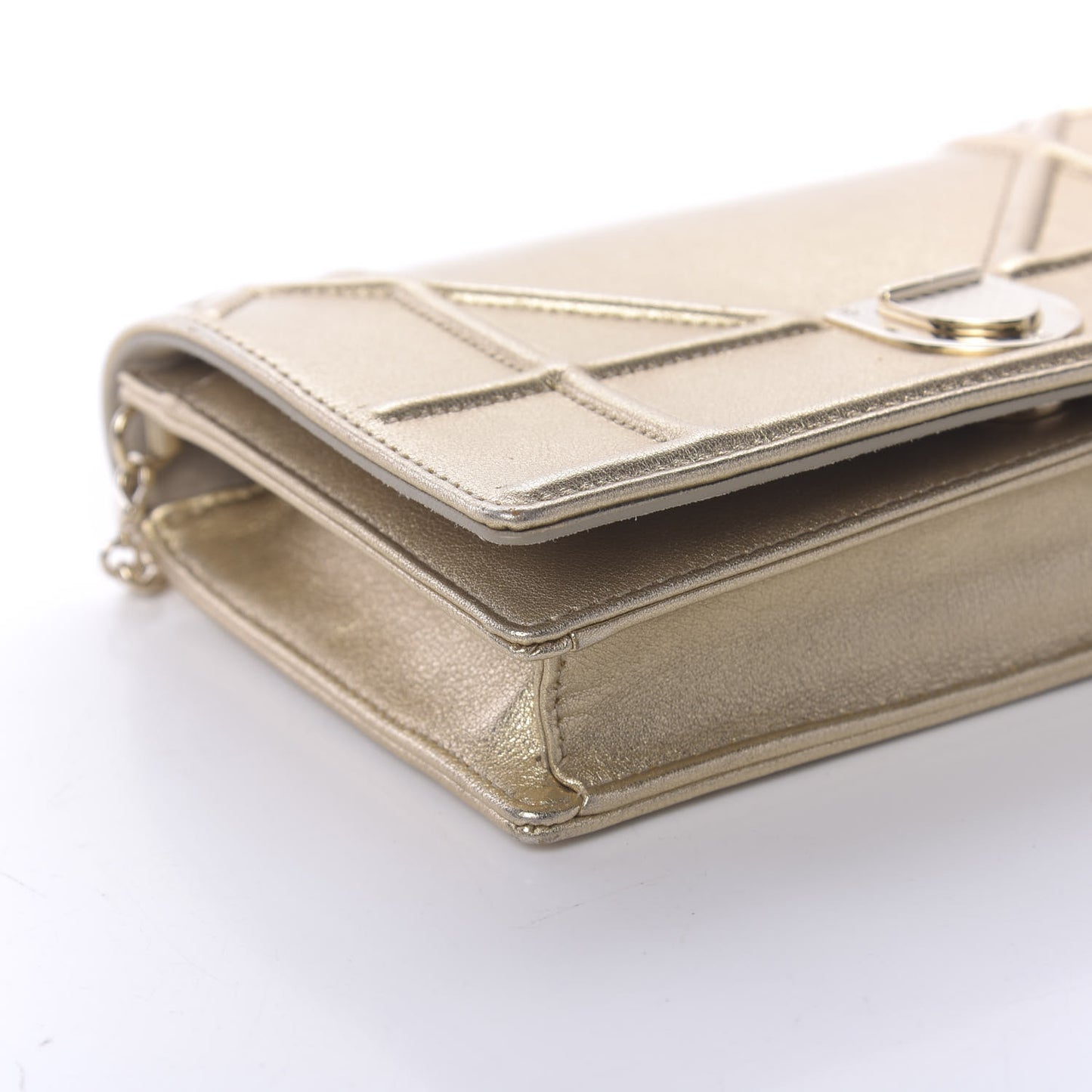 Metallic Calfskin Diorama Wallet on Chain Pouch Light Gold