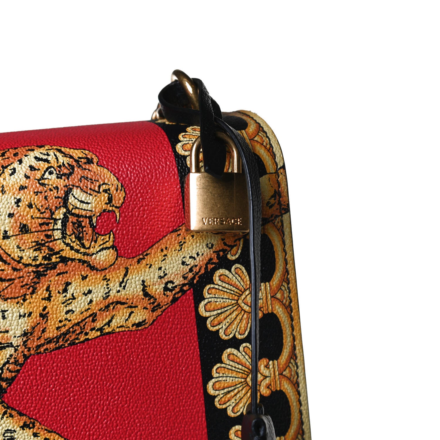 Versace Calfskin Leopard Baroque Print Medium Icon Chain Bag Black Multicolor 14 of 15