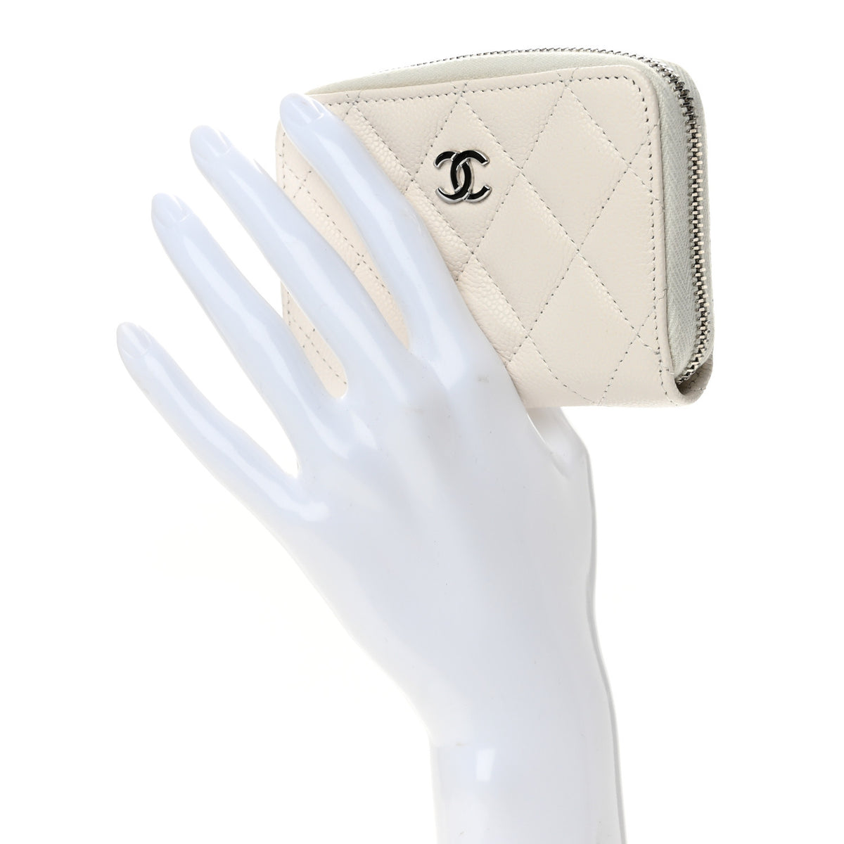 Caviar Quilted Zip Around Coin Purse White