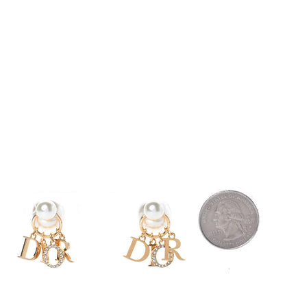 Christian Dior Pearl Crystal Tribal Logo Charms Earrings Gold 2 of 5