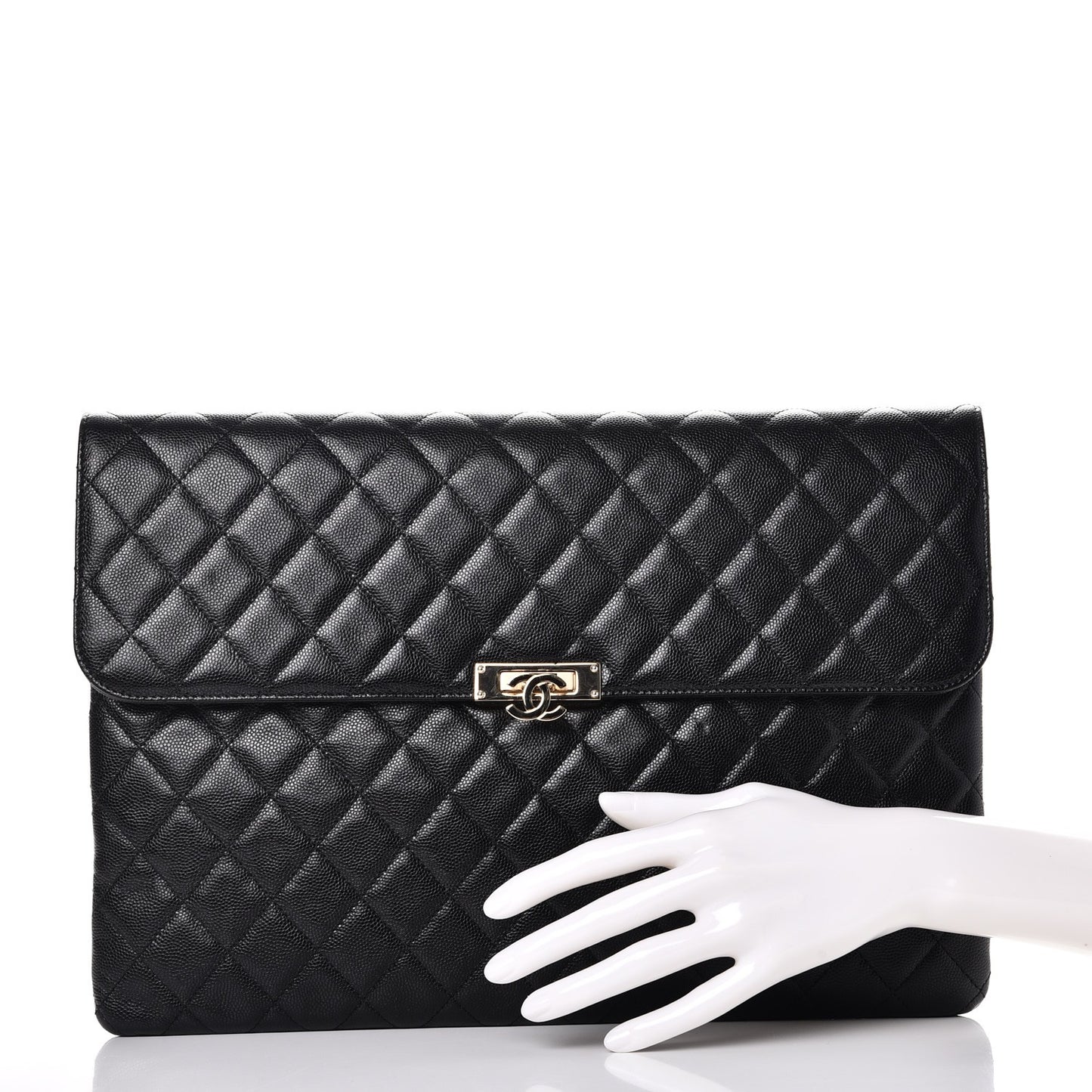 Caviar Quilted Large Golden Class Pouch Black