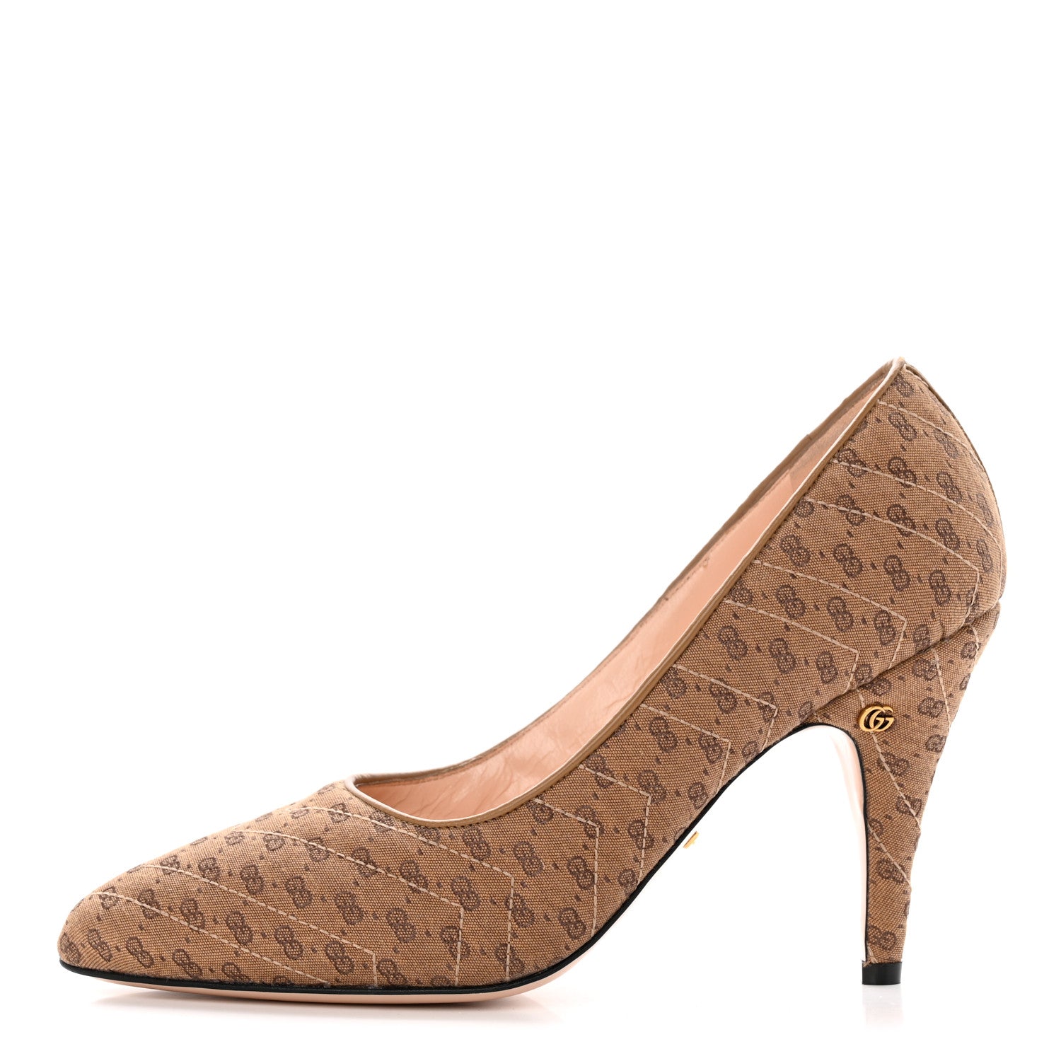 Gucci Monogram GG Mignon Nappa Chevron Matelasse Double G 95mm Pumps 39.5 Dusty Brown 1 of 16