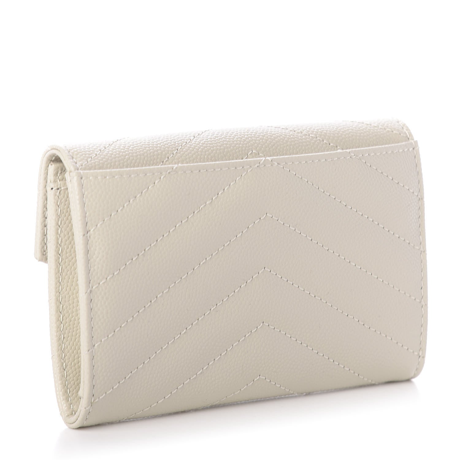 Saint Laurent Grain De Poudre Matelasse Chevron Small Monogram Envelope Wallet Crema Soft 3 of 7