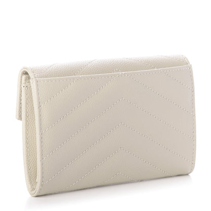 Saint Laurent Grain De Poudre Matelasse Chevron Small Monogram Envelope Wallet Crema Soft 3 of 7