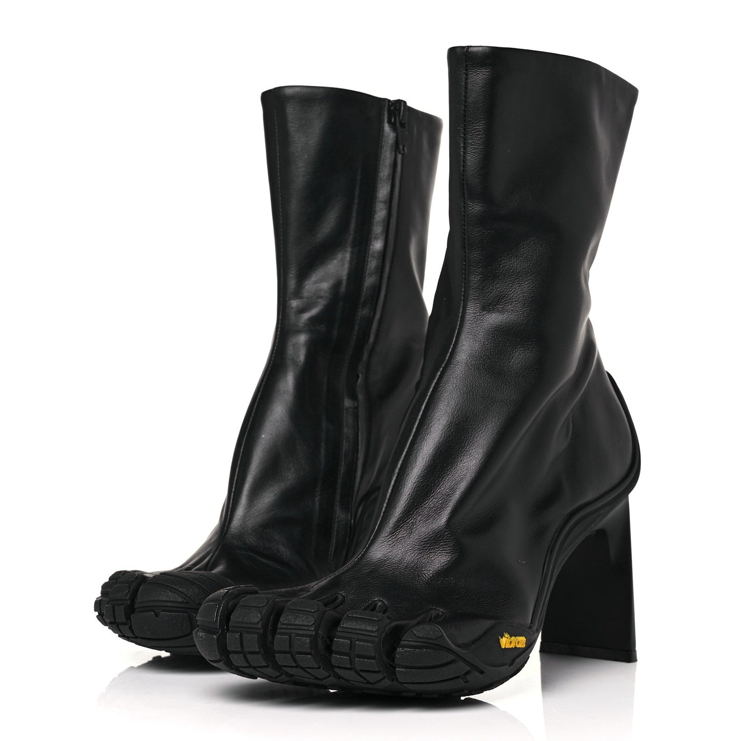 X VIBRAM Calfskin 80mm Toe Booties 39 Black