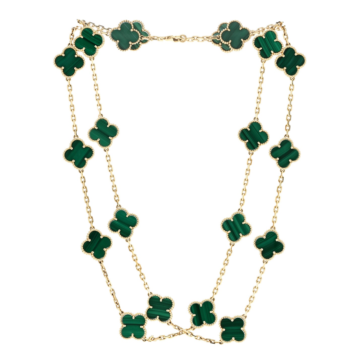 18K Yellow Gold Malachite 20 Motifs Vintage Alhambra Necklace