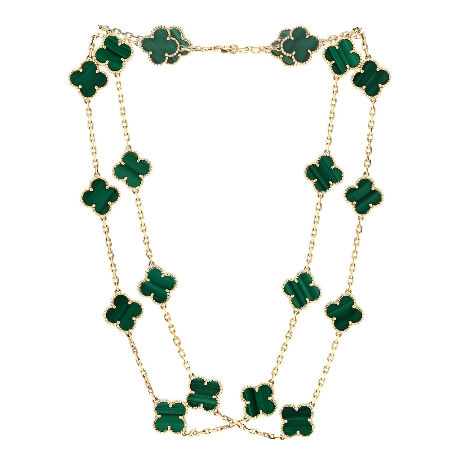 Van Cleef & Arpels 18K Yellow Gold Malachite 20 Motifs Vintage Alhambra Necklace 3 of 6