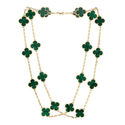 Van Cleef & Arpels 18K Yellow Gold Malachite 20 Motifs Vintage Alhambra Necklace 3 of 6