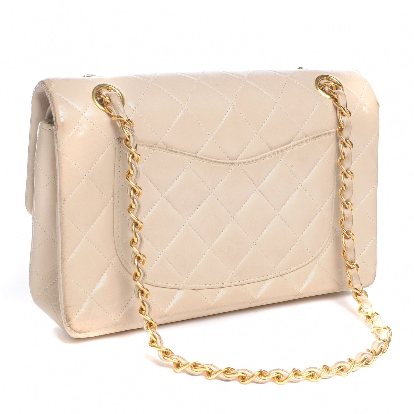 Lambskin Quilted Small Double Flap Beige