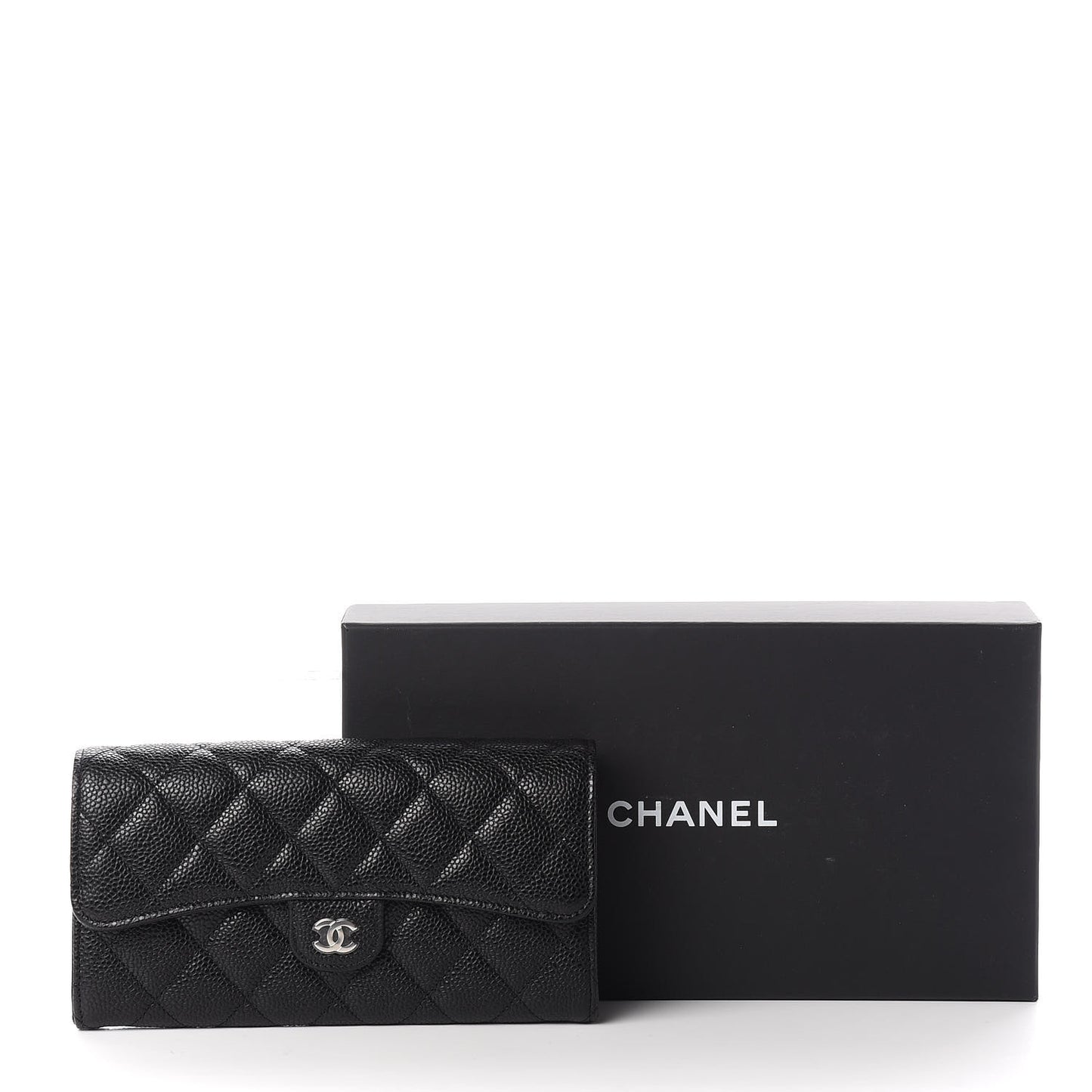Caviar Quilted Large Gusset Flap Wallet Black