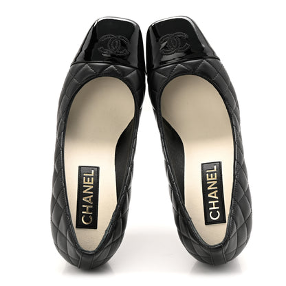 Chanel Lambskin Patent Quilted CC Cap Toe Pumps 38.5 Black 2 of 10