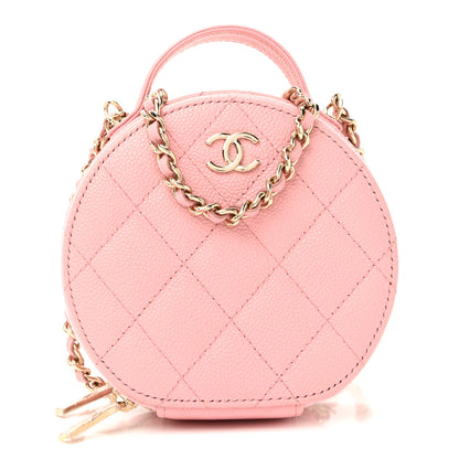 Chanel Caviar Quilted Round Handle With Care Vanity With Chain Pink 1 of 31