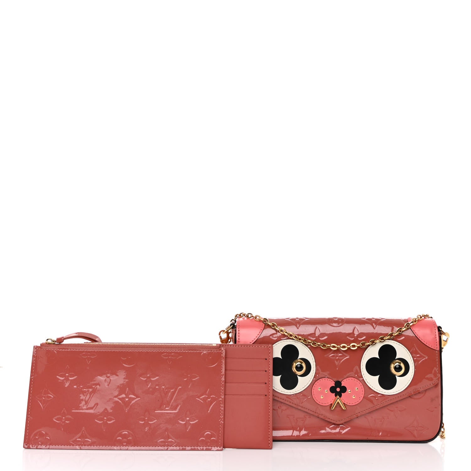 Louis Vuitton Vernis Valentine Dog Pochette Felicie Chain Wallet Pink 3 of 10