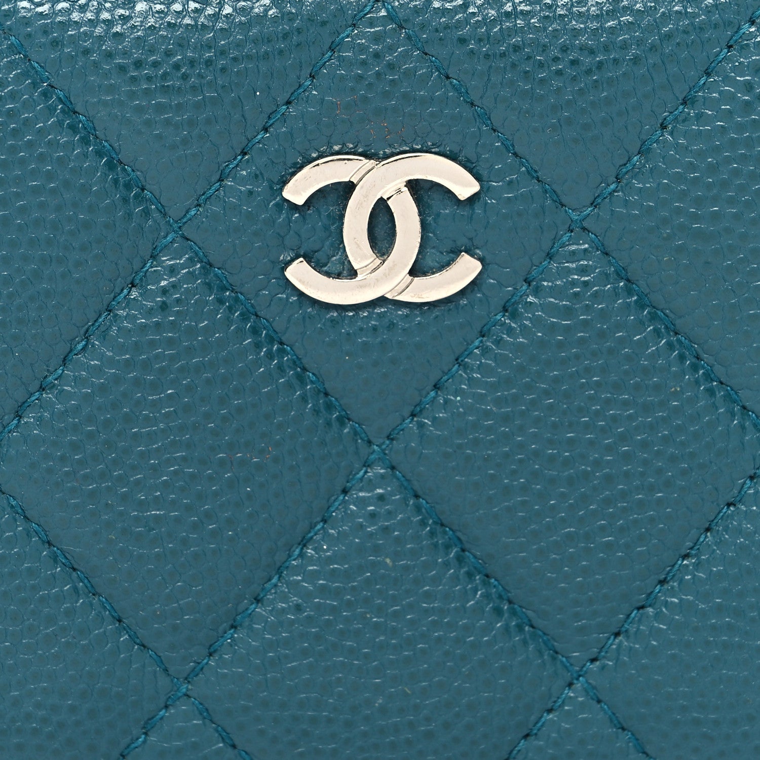 Chanel Caviar Quilted Zip Coin Purse Wallet Dark Turquoise 8 of 9