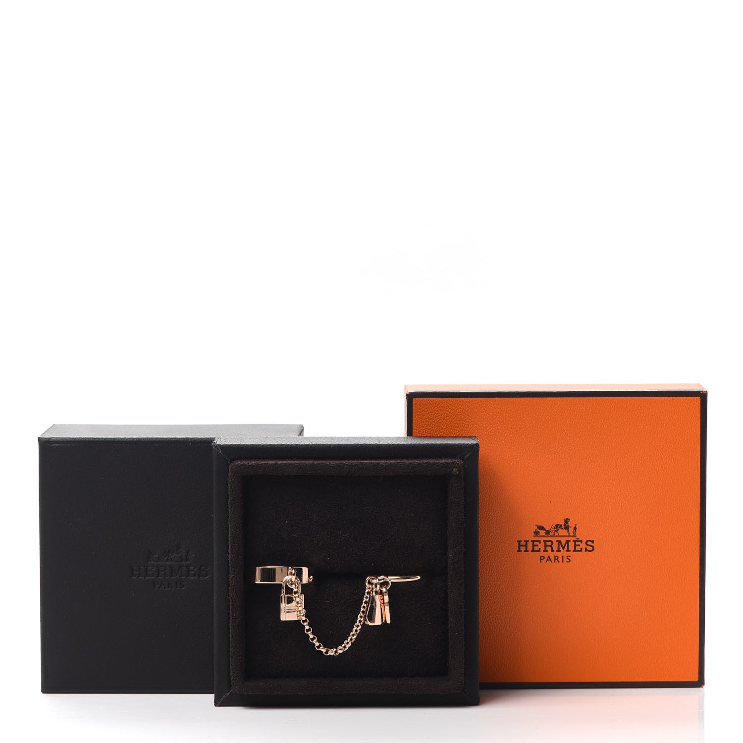 Hermes 18K Rose Gold Kelly Clochette Double Ring 50 5.25 7 of 7