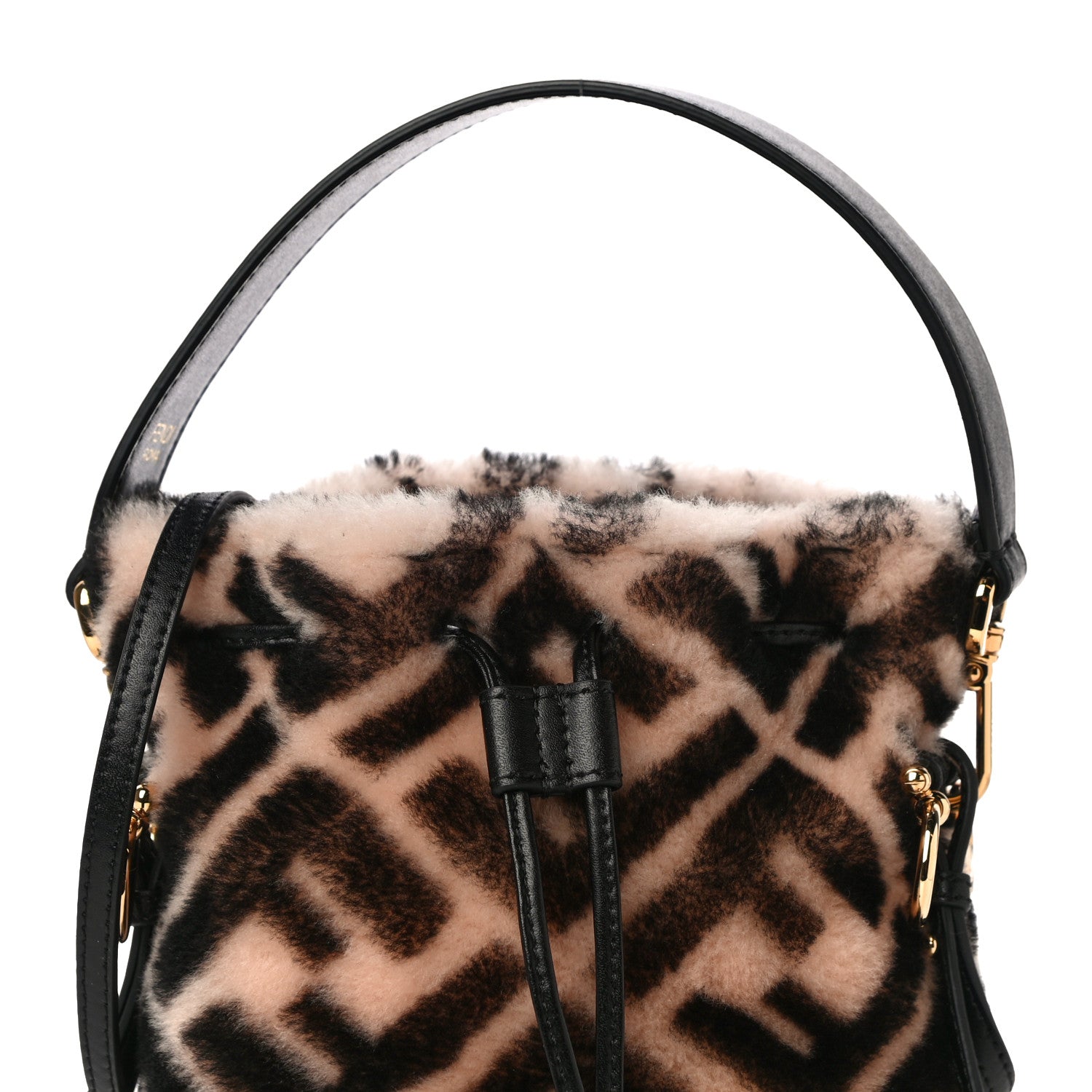Fendi Shearling F is Fendi Macro FF 1974 Diagonal Mini Mon Tresor Bucket Bag Light Rose Black 8 of 10