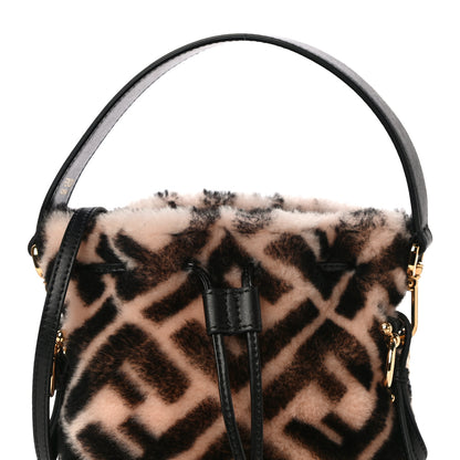 Fendi Shearling F is Fendi Macro FF 1974 Diagonal Mini Mon Tresor Bucket Bag Light Rose Black 8 of 10