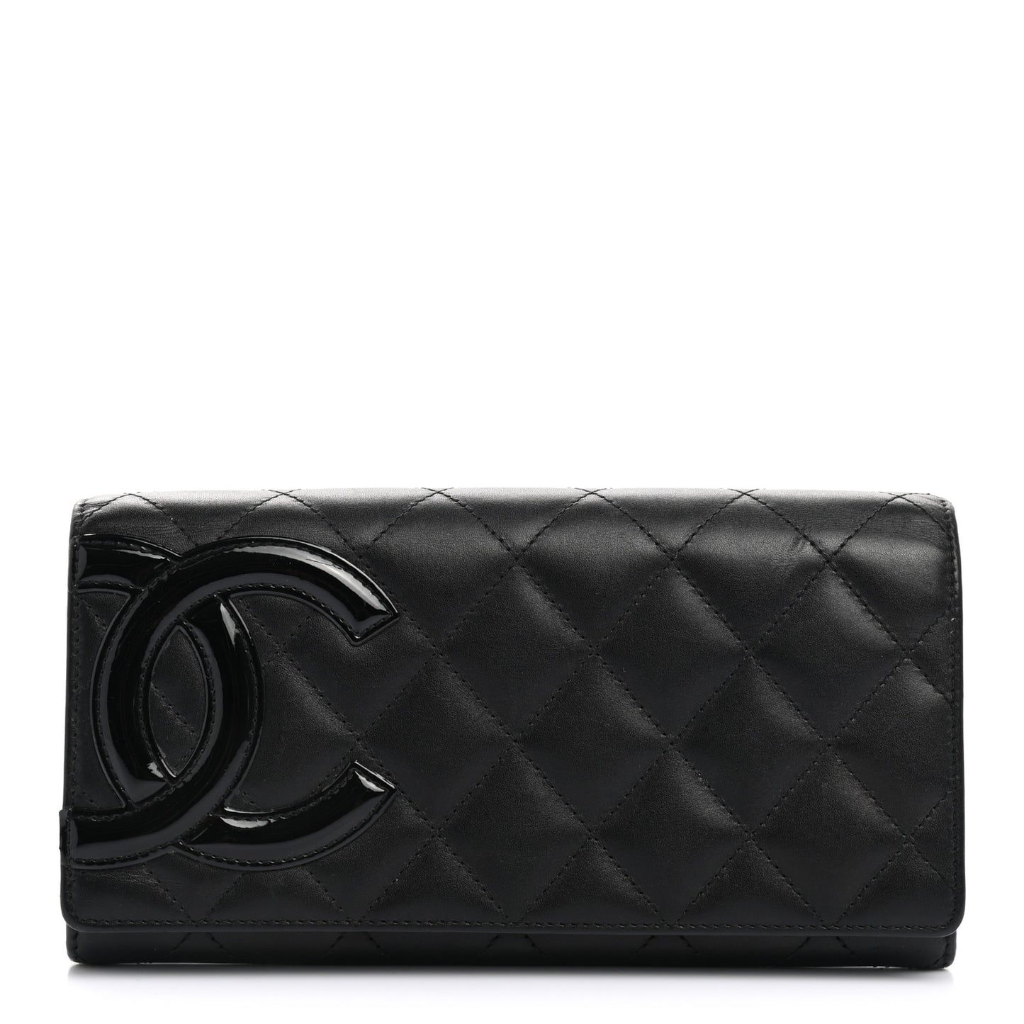 Calfskin Quilted Cambon Gusset Flap Wallet Black