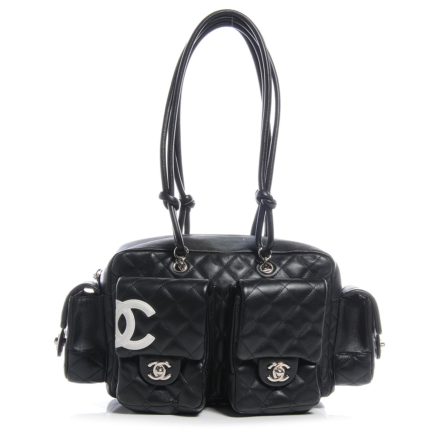 Calfskin Quilted Large Cambon Multipocket Reporter Black White