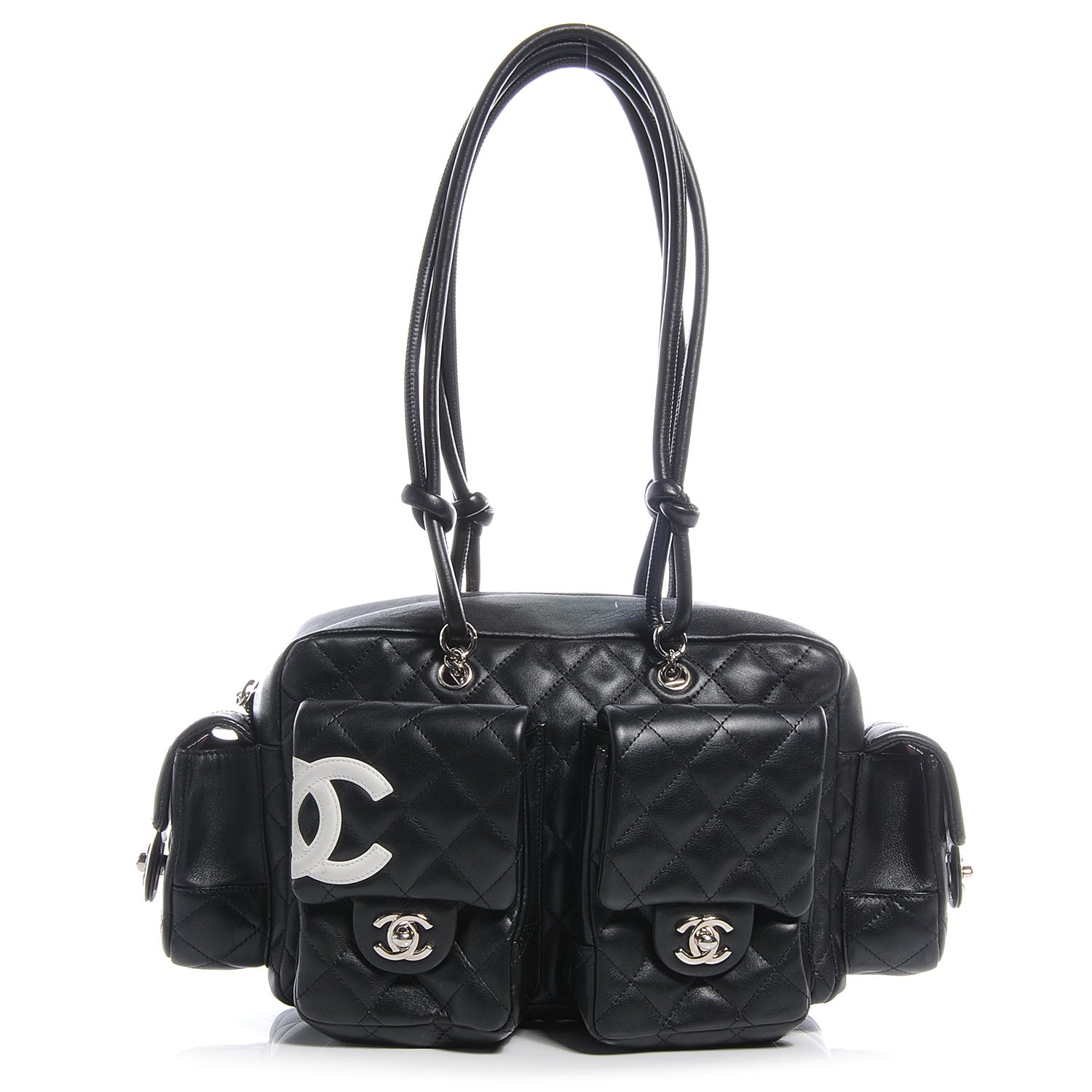 Chanel Calfskin Quilted Large Cambon Multipocket Reporter Black White 1 of 7