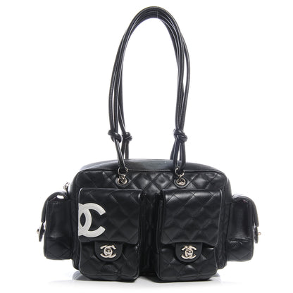 Chanel Calfskin Quilted Large Cambon Multipocket Reporter Black White 1 of 7