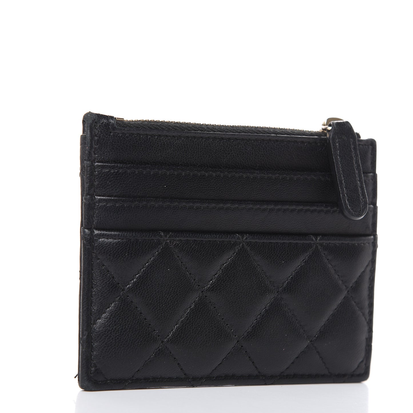 Lambskin Quilted Zip Card Holder Black