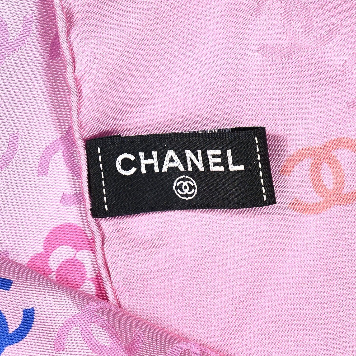 Chanel Silk CC Logo Scarf Pink Light Blue Red 2 of 3