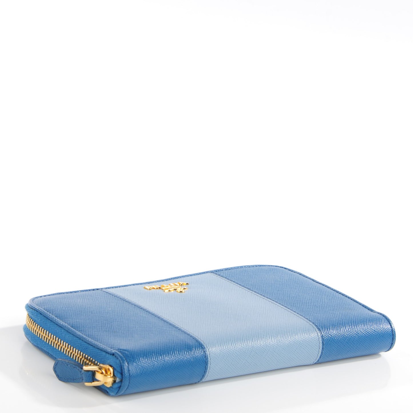 Saffiano Bi-Color Metal Zip Around Wallet Cobalto Astrale