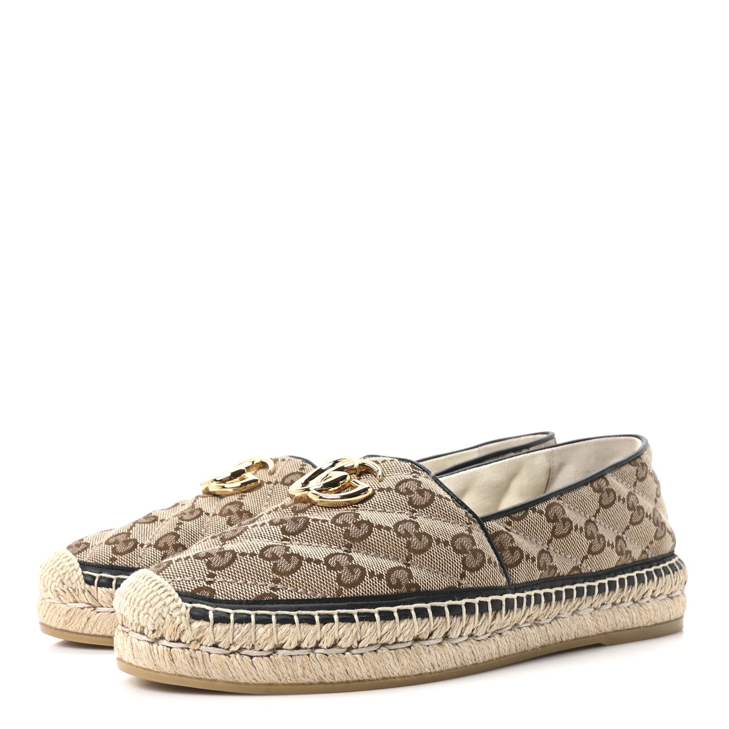 Gucci Monogram Matelasse Diagonal GG Marmont Espadrilles 39 Beige Ebony Black 4 of 11