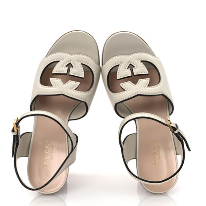 Gucci Cosmos Softy Calfskin Wooden Interlocking G Cut-Out 30/120mm Platform Sandals 36 Mystic White 2 of 12