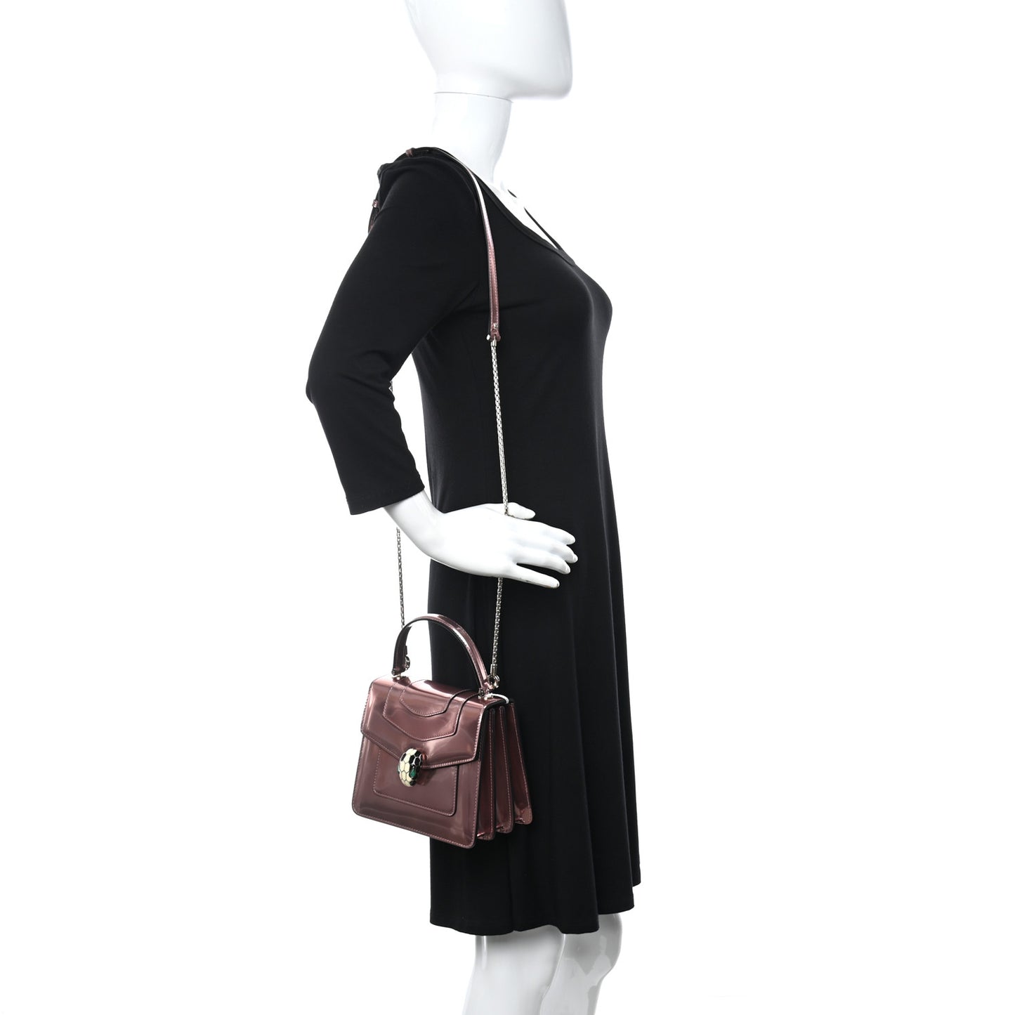 Metallic Calfskin Serpenti Forever Top Handle Rose Quartz