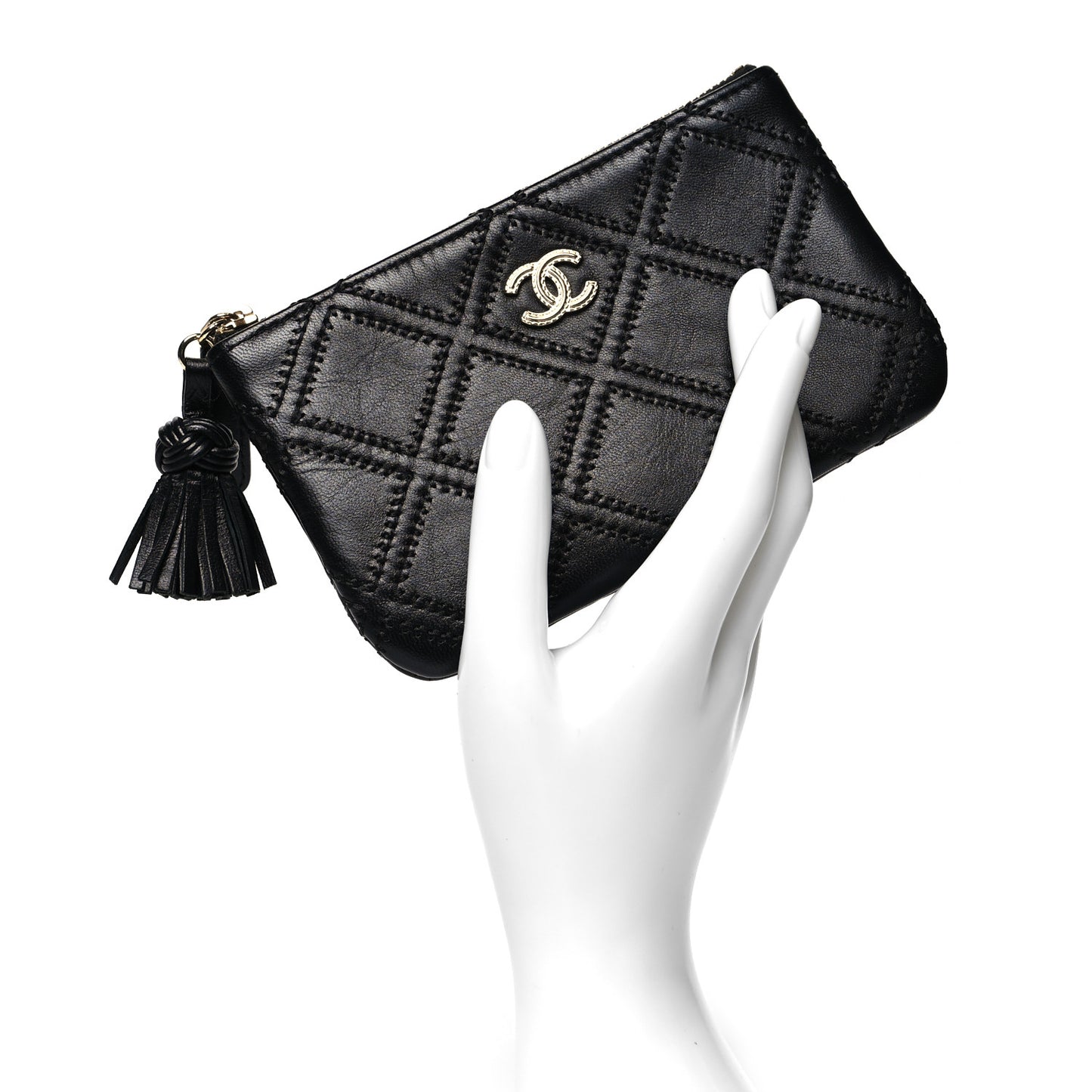 Lambskin Stitched Small Cosmetic Case Black