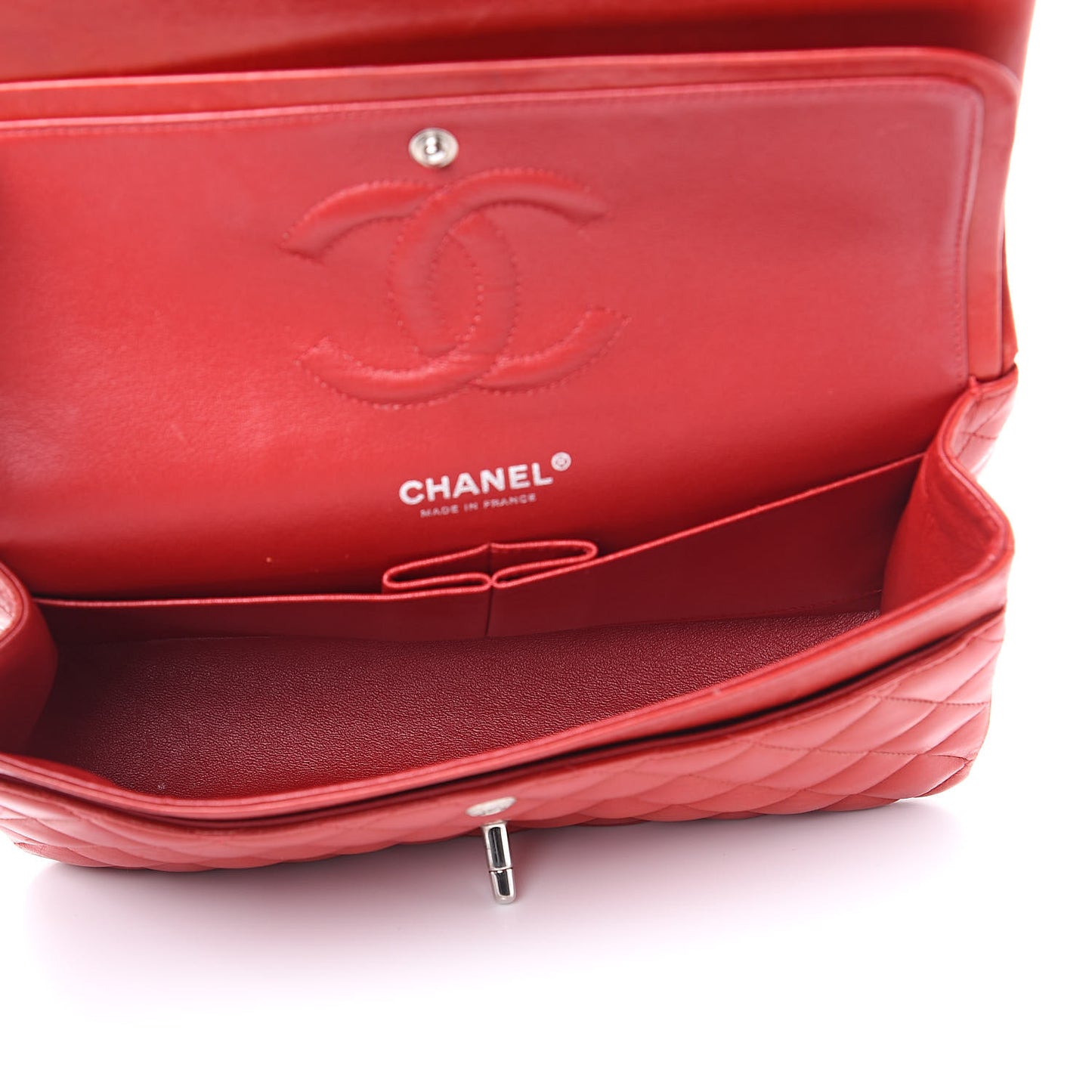 Lambskin Quilted Medium Double Flap Red