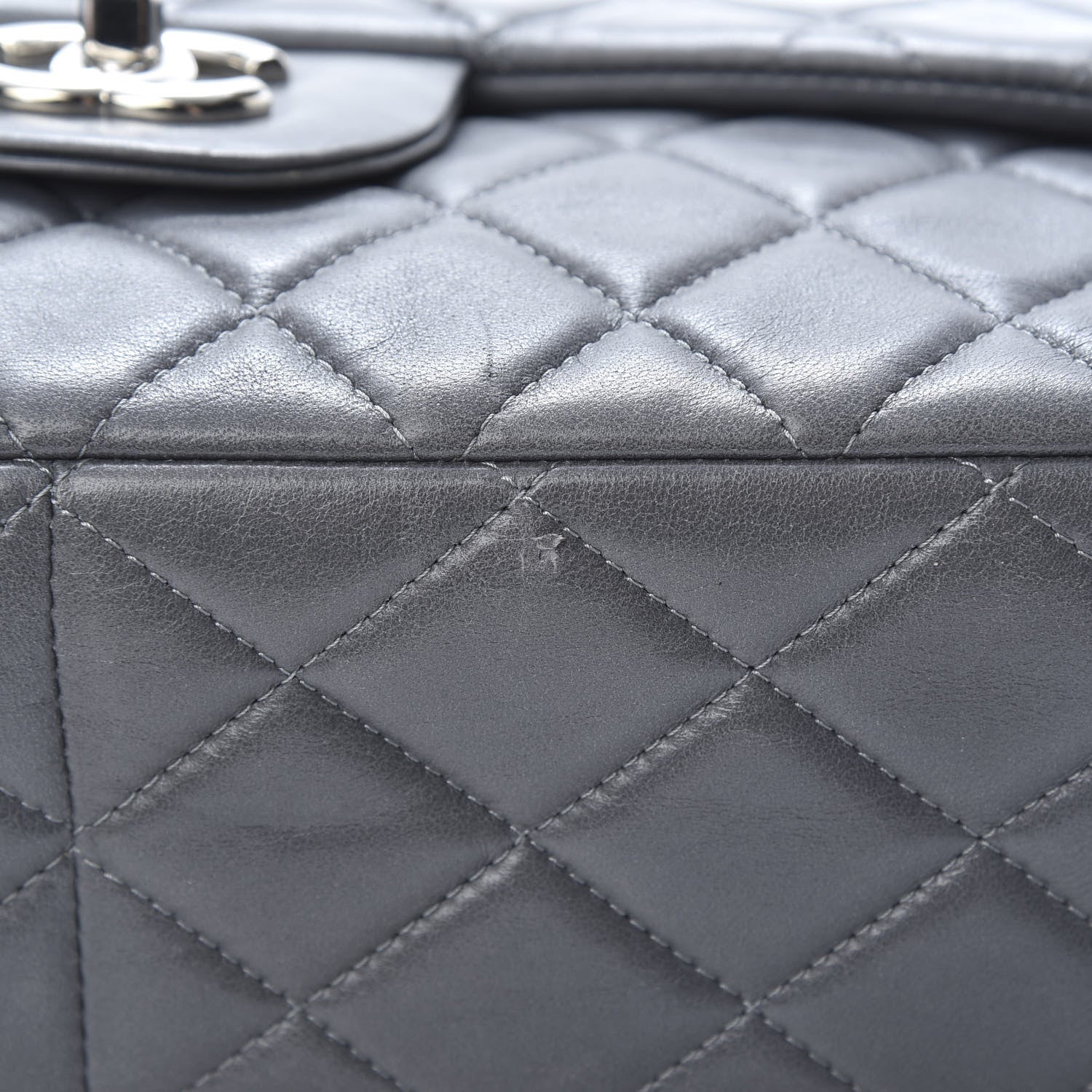 Chanel Lambskin Quilted Jumbo Single Flap Grey 13 of 14