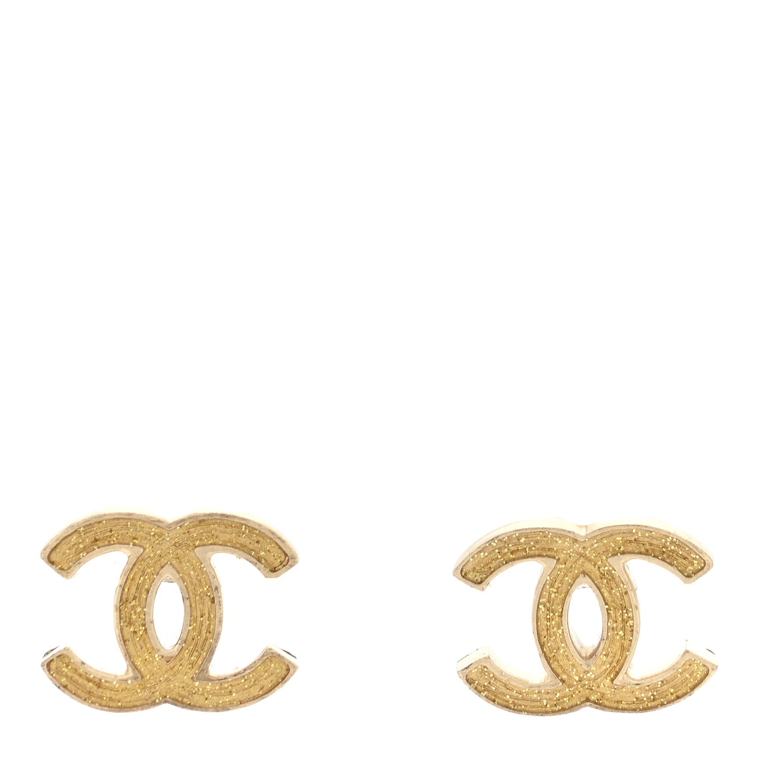 Chanel Enamel Resin Glitter CC Earrings Gold 2 of 8