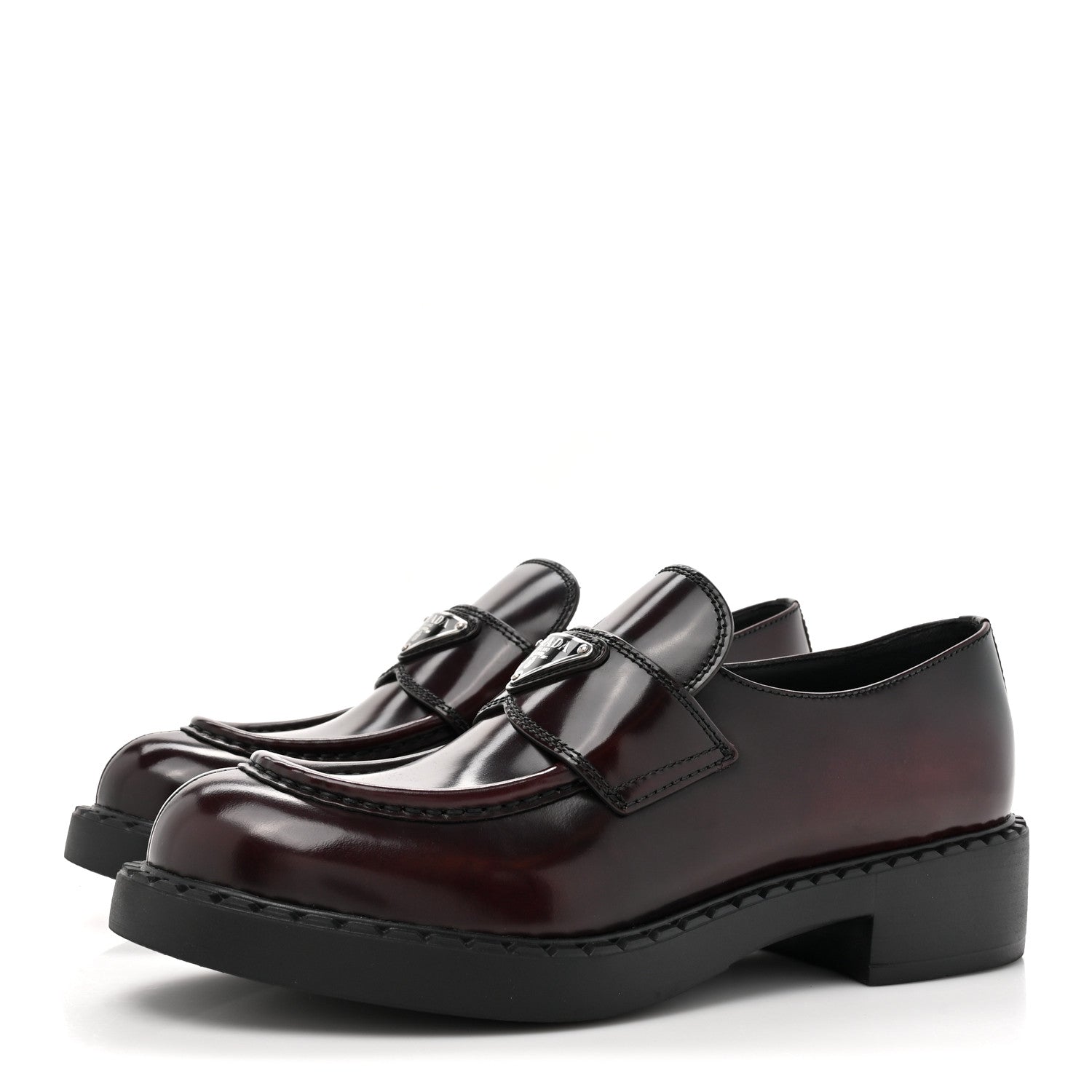 Prada Spazzolato Metal Triangle Logo 50mm Loafers 39.5 Cordovan 3 of 9