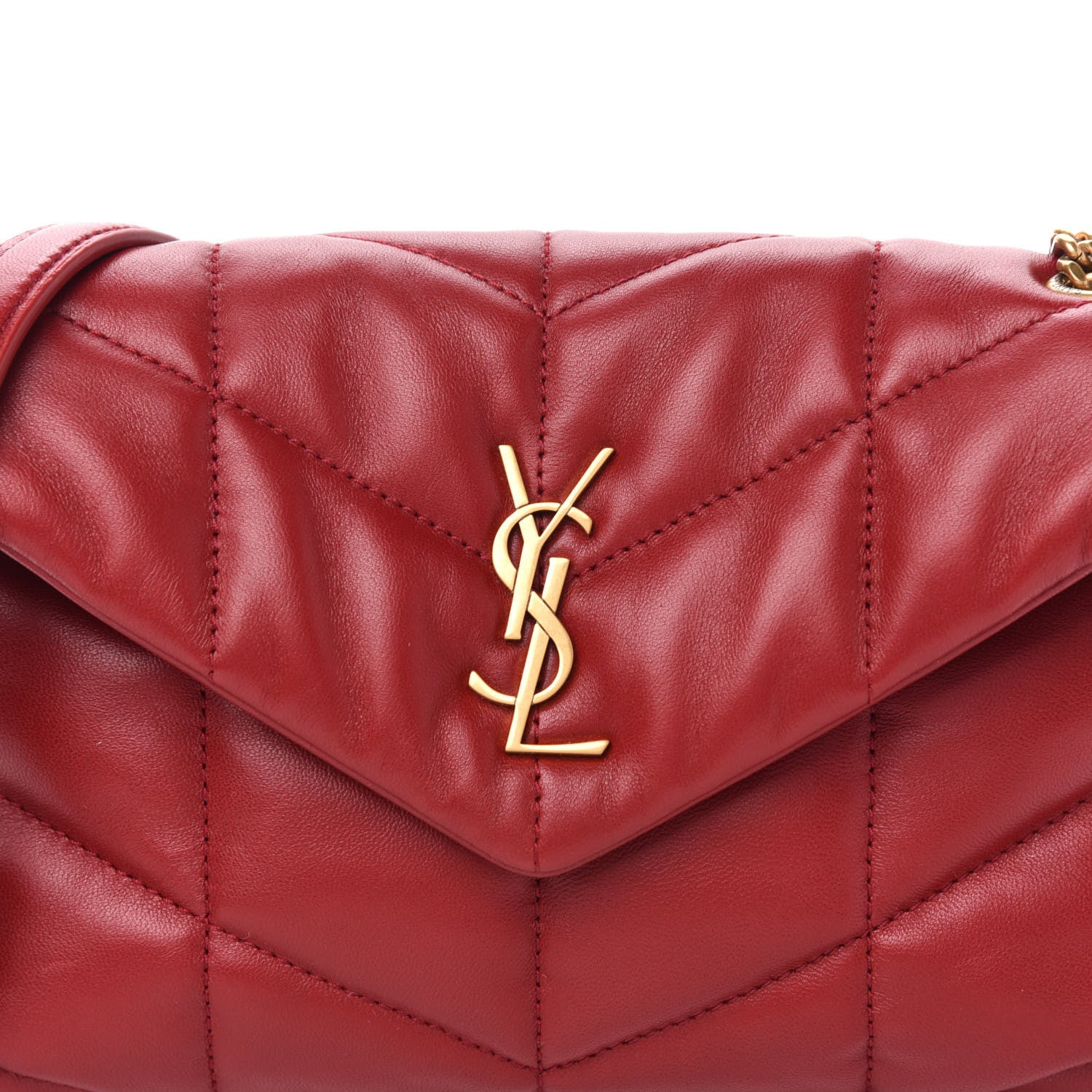 Saint Laurent Lambskin Quilted Toy Loulou Puffer Monogram Chain Satchel Red 11 of 12