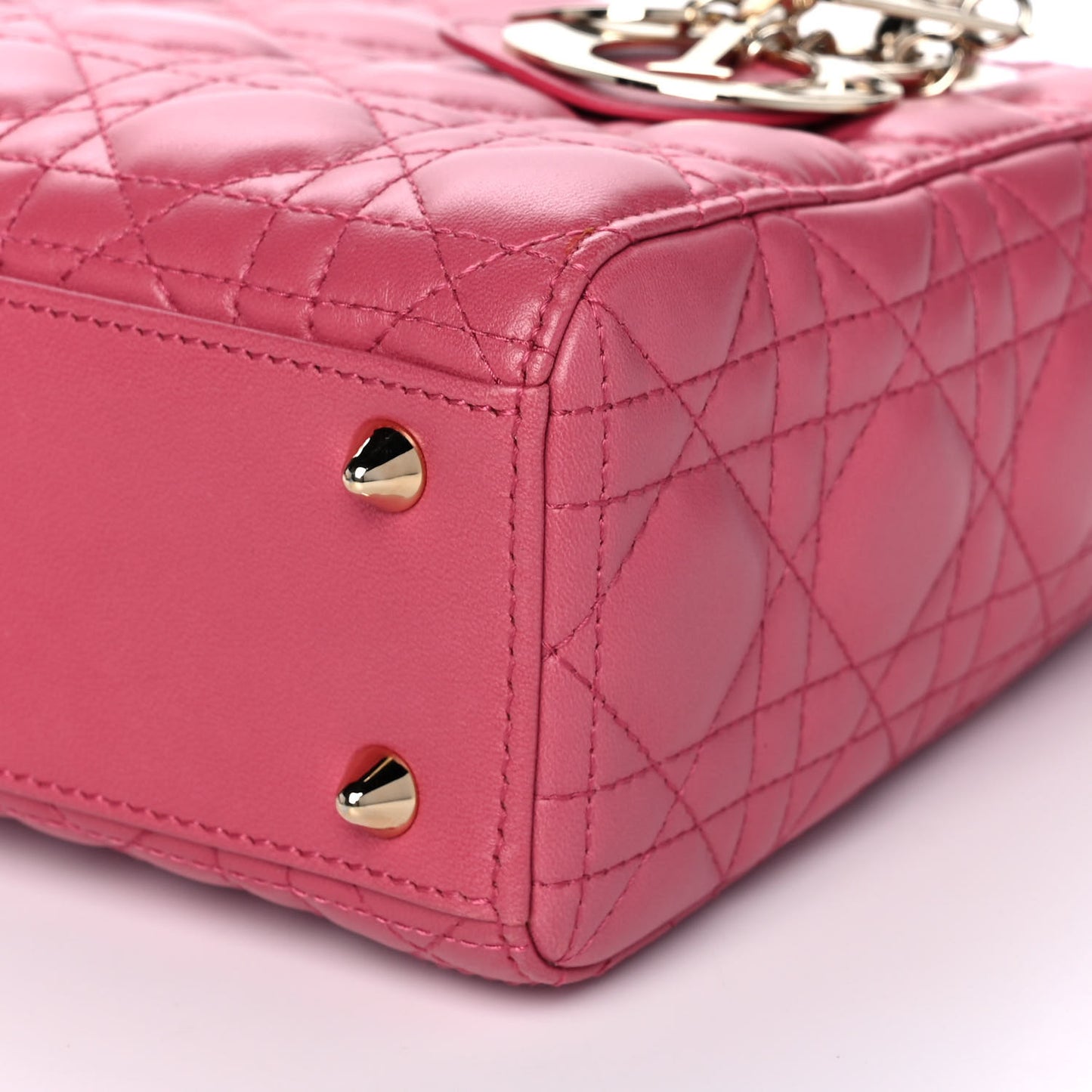 Lambskin Cannage Small Lady Dior Fraise