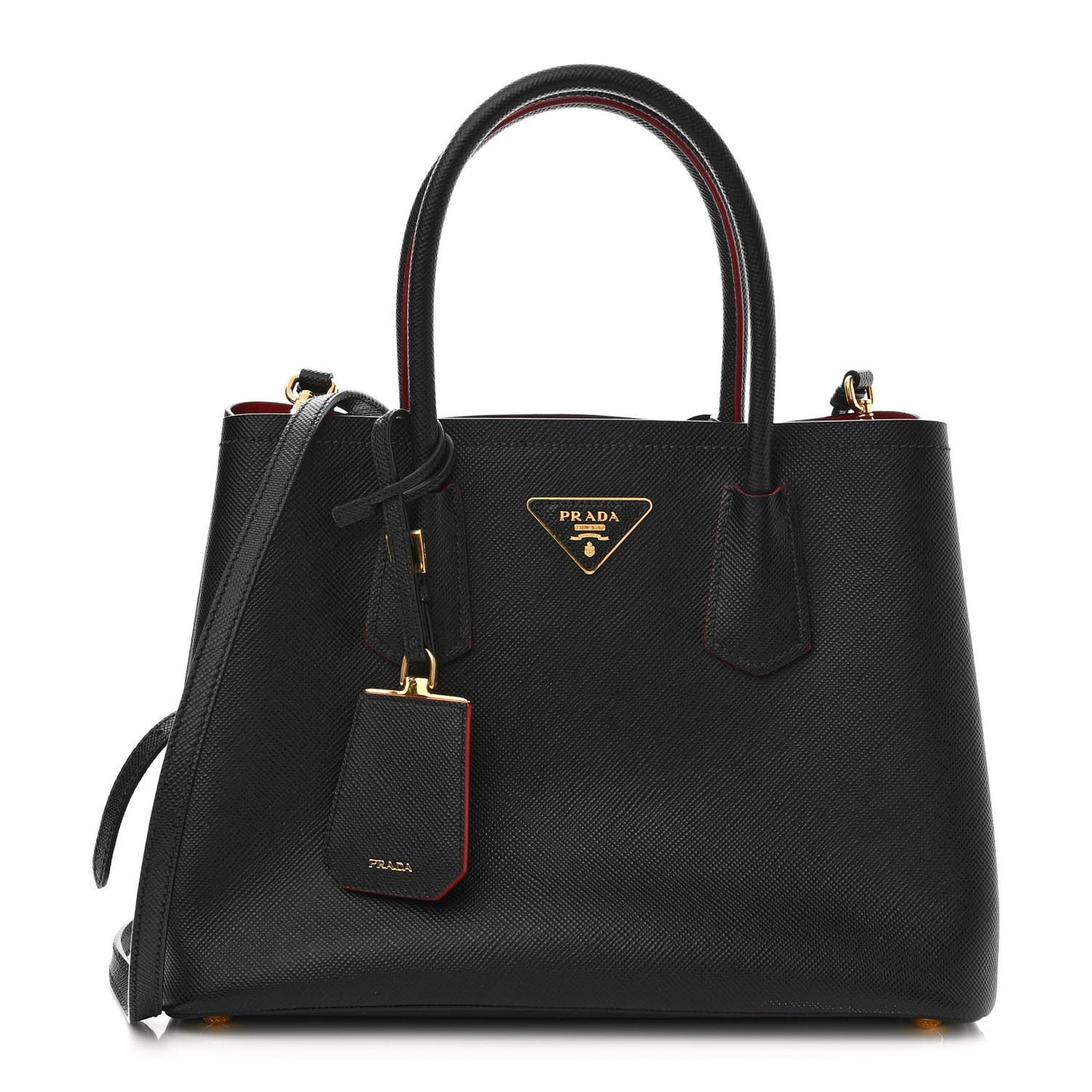 Saffiano Cuir Small Double Bag Black Fuoco
