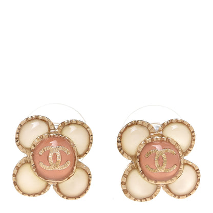 Chanel Enamel Flower CC Earrings Beige Pink 1 of 4