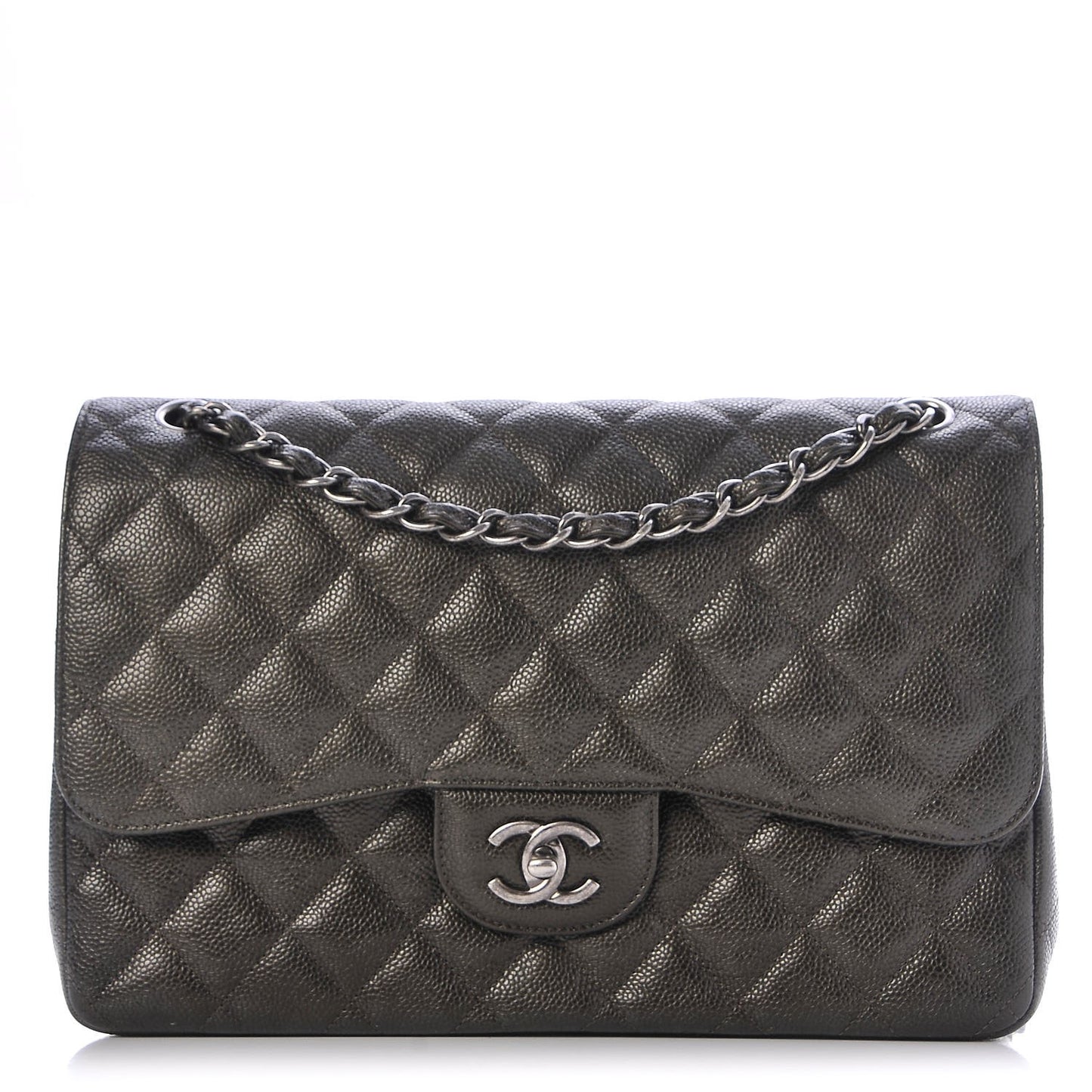 Caviar Quilted Jumbo Double Flap Charcoal