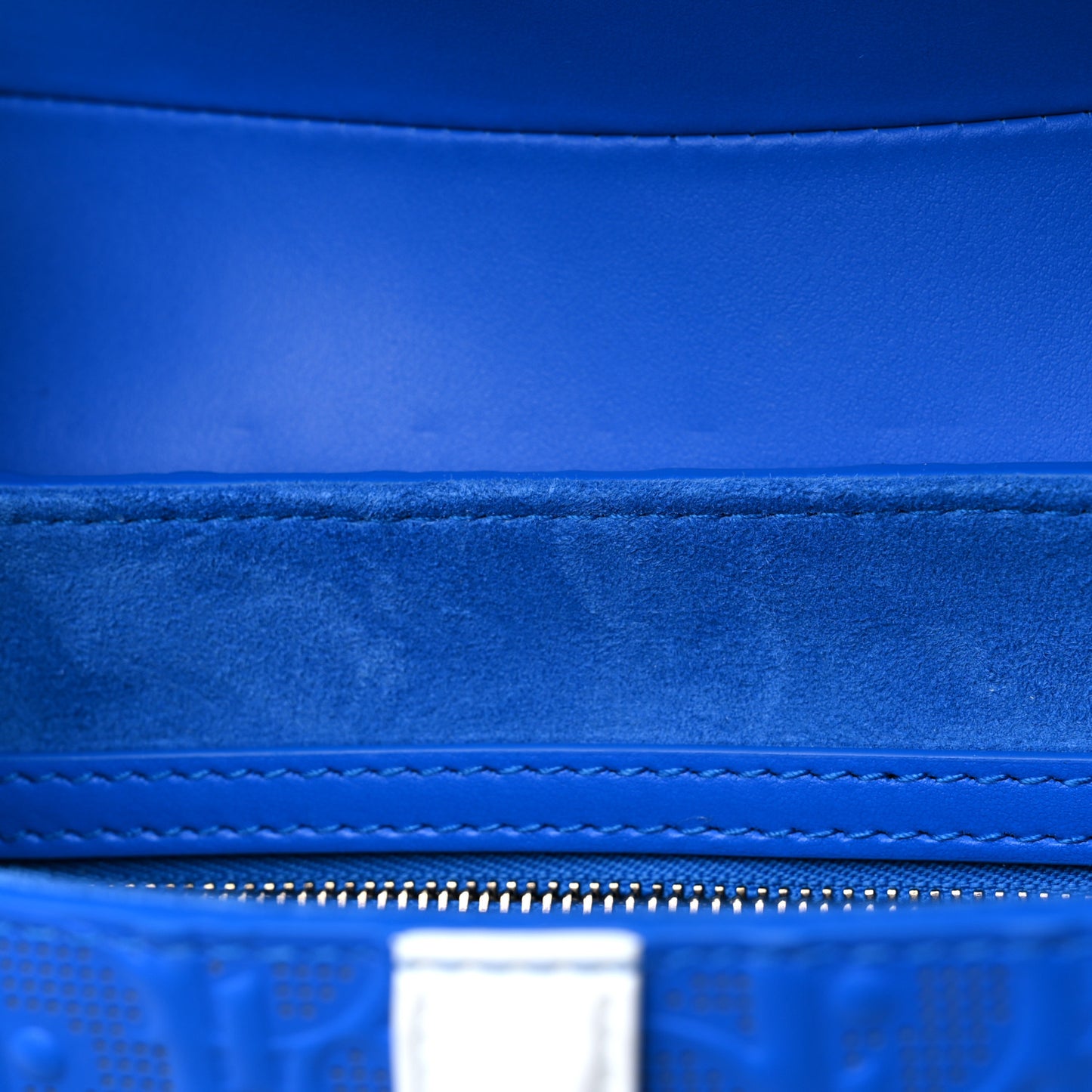 Perforated Calfskin Embossed Oblique Saddle Bag Blue White