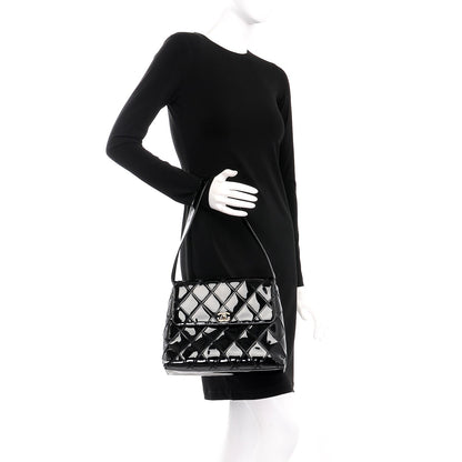Chanel Patent Stitched Shoulder Flap Bag Black 2 of 12