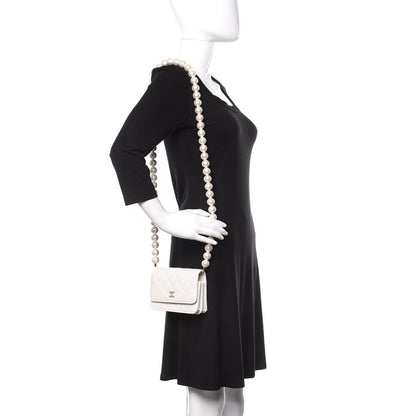 Chanel Calfskin Quilted Mini Maxi Pearls Wallet On Chain WOC White 2 of 11