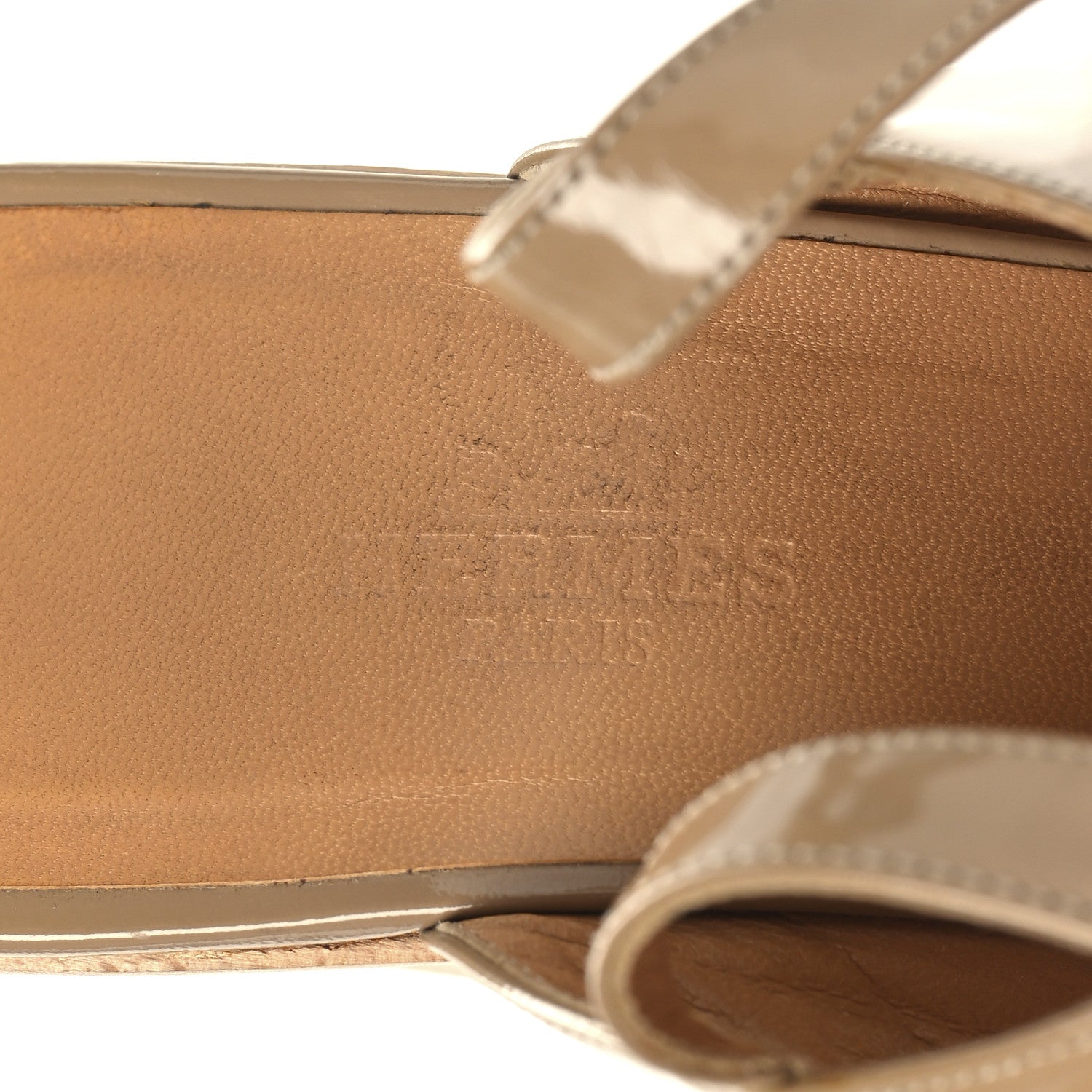 Hermes Patent Calfskin Perforated H Platform Sandals 37 Beige 7 of 9