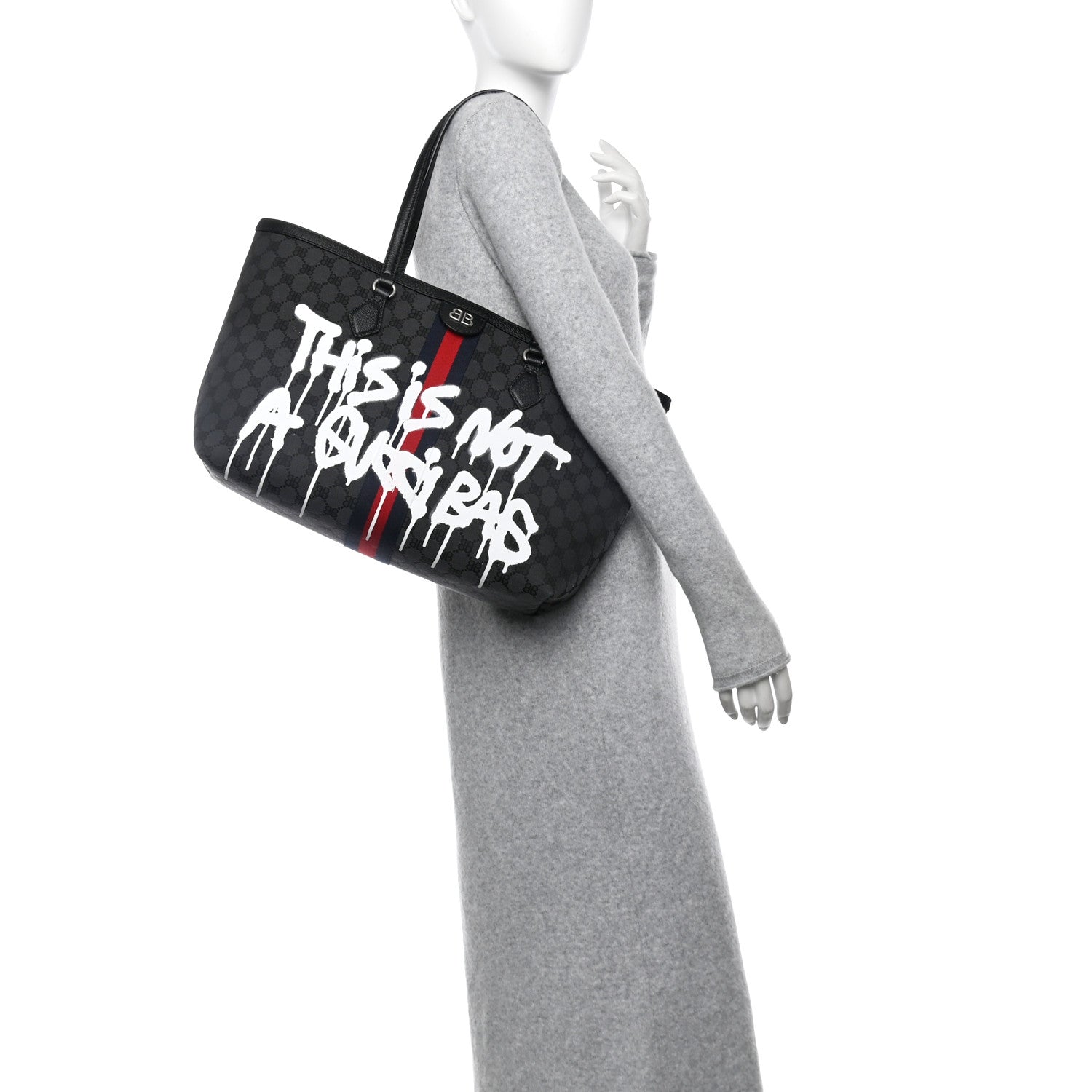 Gucci X BALENCIAGA BB Monogram Web Graffiti Medium Ophidia Shopping Tote Black 2 of 10