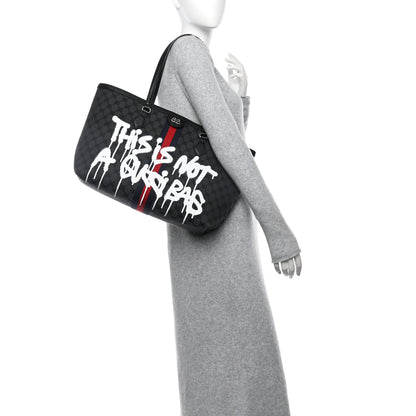 Gucci X BALENCIAGA BB Monogram Web Graffiti Medium Ophidia Shopping Tote Black 2 of 10
